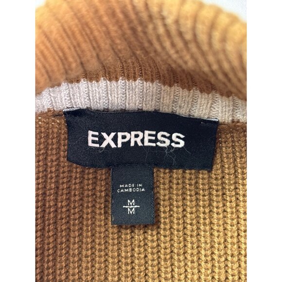 Express Mens Ribbed Henley Sweater Size M Quarter Zip Snap Light Brown Cotton - Picture 6 of 7